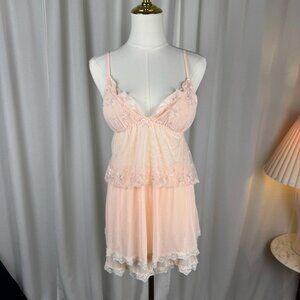 Vintage Sheer Lace Babydoll Embroidered Cami & Tap Short Set M/L